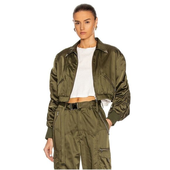 Retrofête Mia bomber jacket & Kira jogger satin set Army Green - Picture 2 of 16